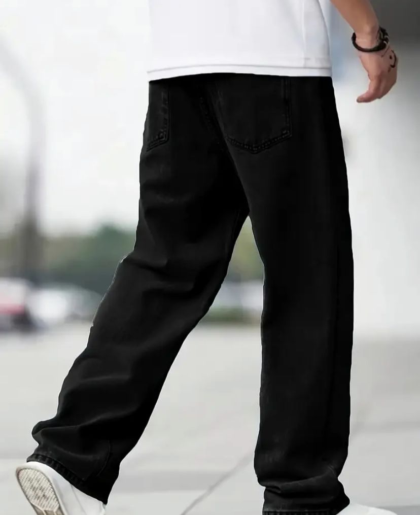 Jeans casual da uomo neri a gamba dritta - Denim lavabile in lavatrice, colore solido, vestibilità regolare, comodità per tutte le stagioni, abbigliamento comodo, design minimalista, costruzione resistente, moda minimalista
